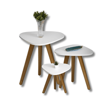 Kit Trio Jogo de Mesinhas Lateral Sala Pé Palito Retro Tampo Orgânico