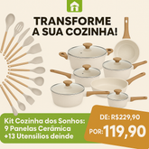 Kit Cozinha dos Sonhos: 9 Panelas Ceramica + 13 Utensílios de Brinde