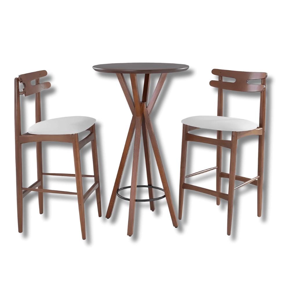 Kit de Mesa Bistrô Roma Madeira de Eucalipto com Banquetas Heros Madeira de Tauari