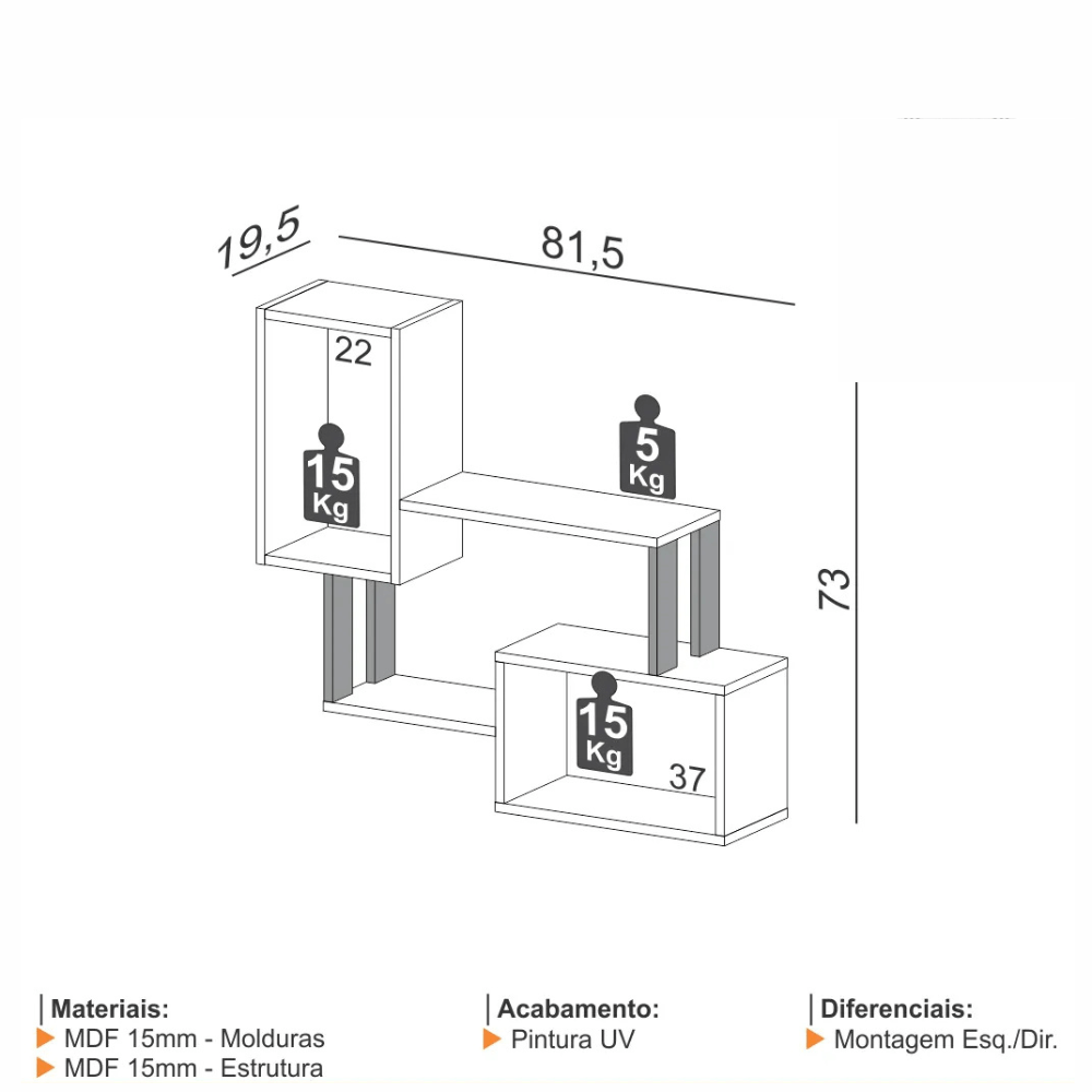 Estante Nicho Industrial para Livros Home Office