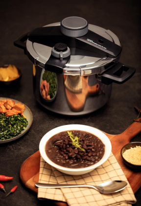 Panela de Pressão Inox à Prova de Explosões + BRINDE (Jogo 9 Potes Herméticos com Tampa de Bambu)