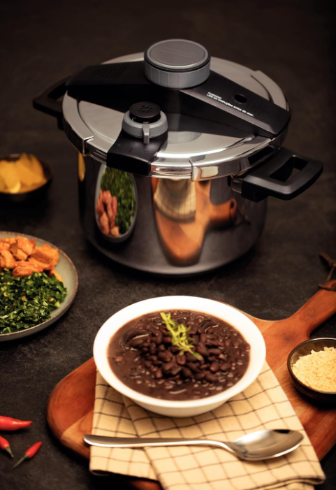 Panela de Pressão Inox à Prova de Explosões + BRINDE (Jogo 9 Potes Herméticos com Tampa de Bambu)