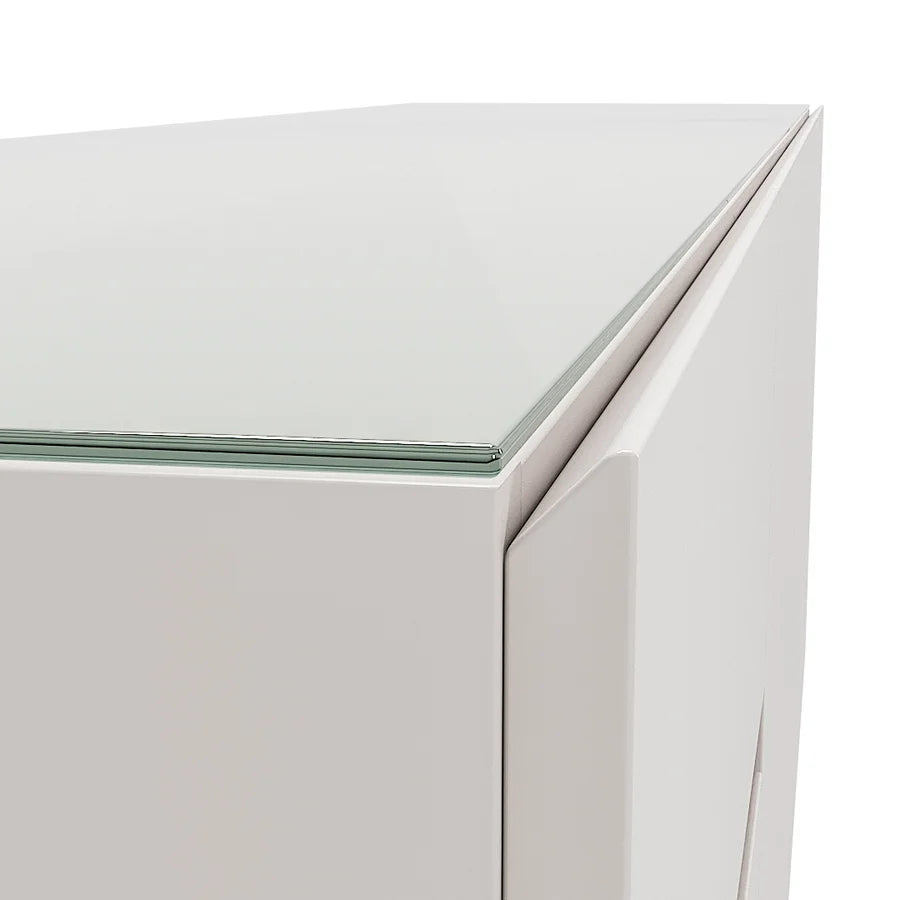 Buffet Oasi com Vidro pés em Madeira de Eucalipto estrutura em MDF cor Off-White