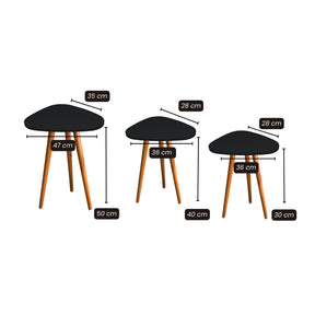 Kit Trio Jogo de Mesinhas Lateral Sala Pé Palito Retro Tampo Orgânico