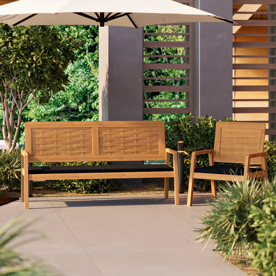 Sofá 2 Lugares em Madeira de Eucalipto + Poltrona Natura Trançado em Madeira