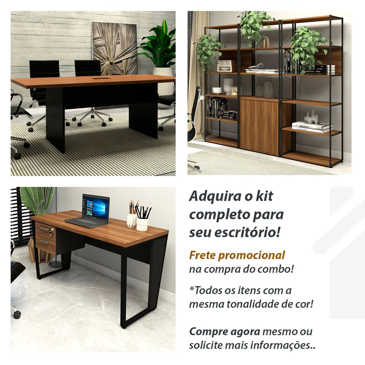 Escrivaninha 135cm com Gaveteiro Suspenso 2 Gavetas Pés em Metal