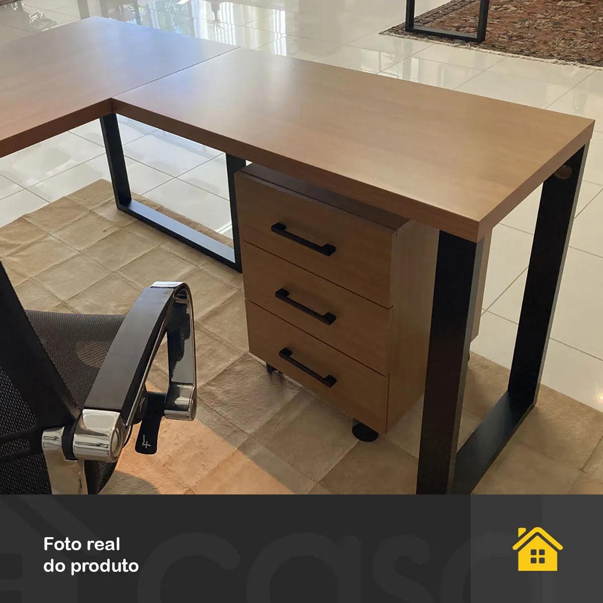 Gaveteiro 3 Gavetas Industrial Freijó/Preto Fosco