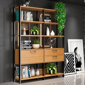 Kit 02 Estantes Com Prateleiras Freijó com Preto