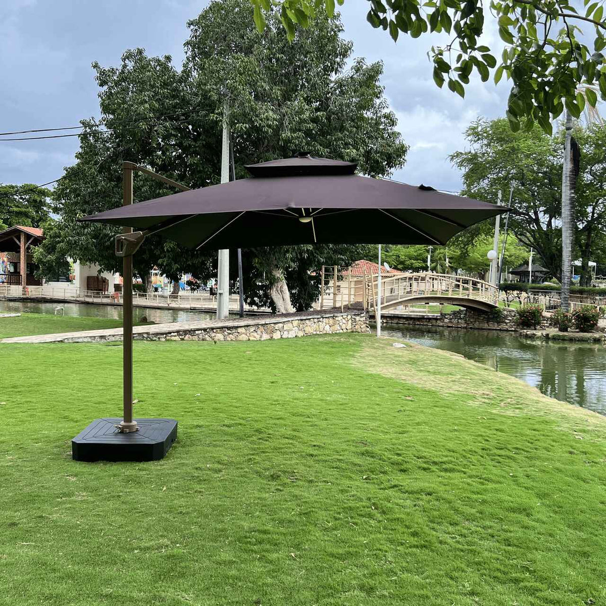 Ombrelone Guarda Sol Gold Led Alumínio 3,0 x 3,0 C/ Base em 100 L