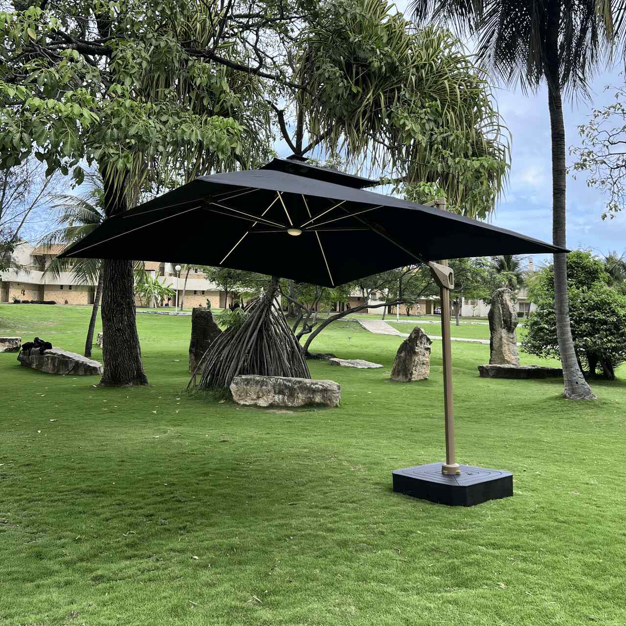 Ombrelone Guarda Sol Gold Led Alumínio 3,0 x 3,0 C/ Base em 100 L